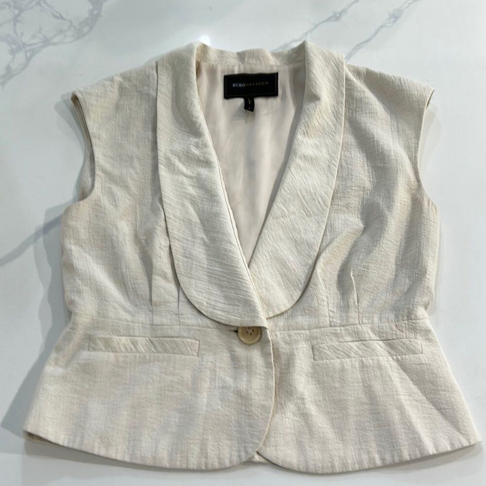 BCBGMAXAZRIA Cream Sleeveless Vest Top Tailored Button Front Women’s Small